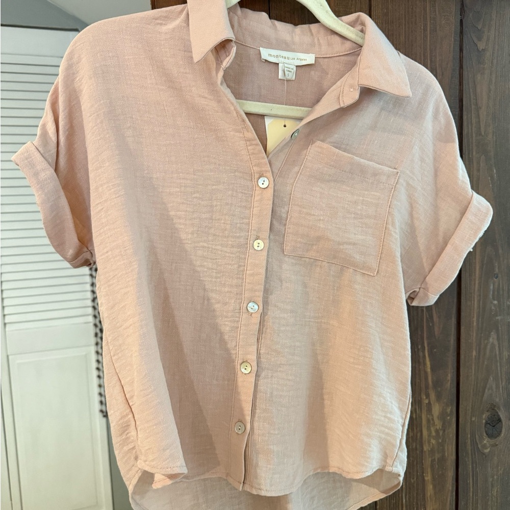 Monteau Pink Notched Collar Cuffed Sleeve Shirt